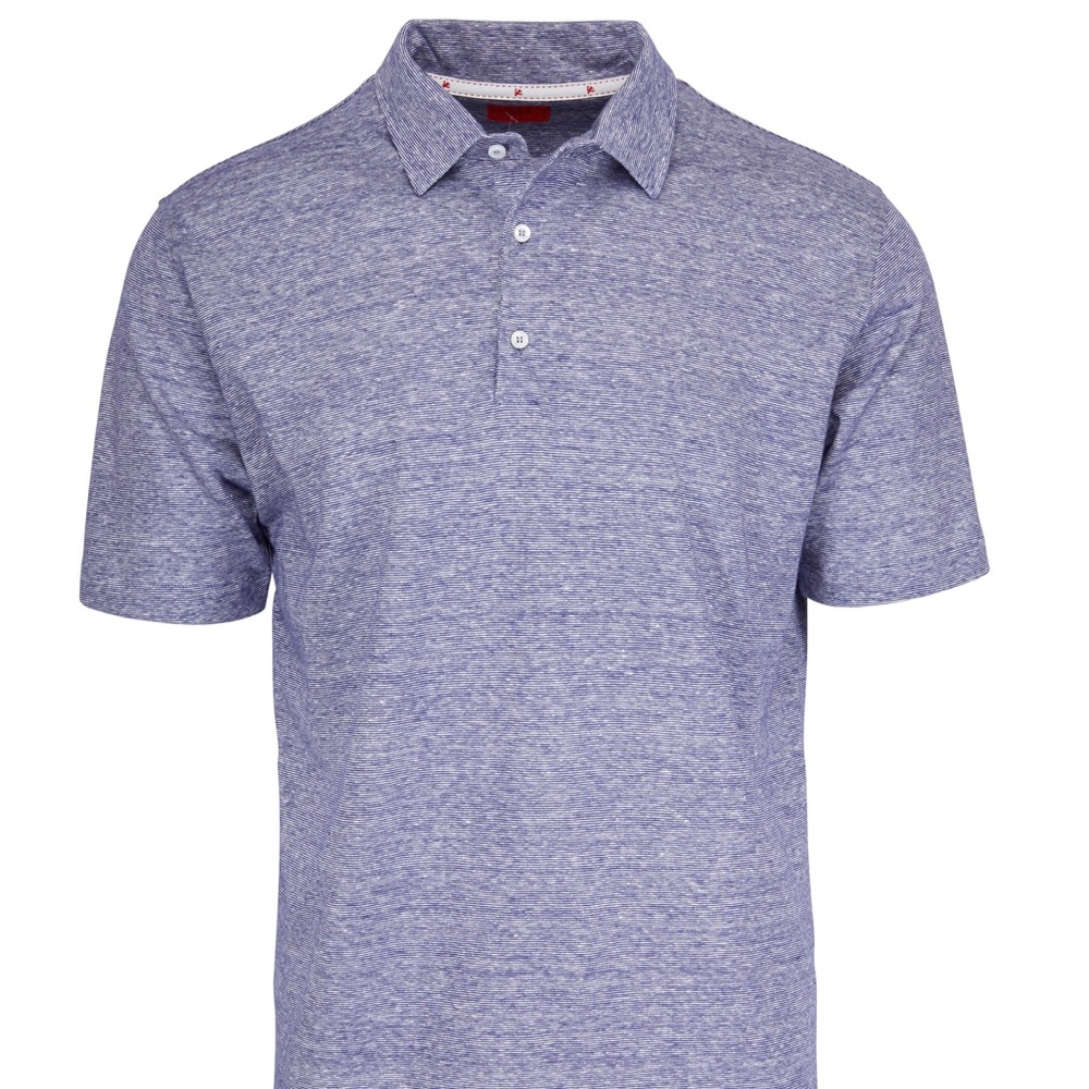 ISAIA Blue Linen & Cotton Short Sleeve Polo | L